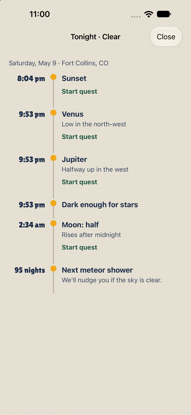 Tonight's sky as a timeline: sunset, moonrise, planets and a space station pass